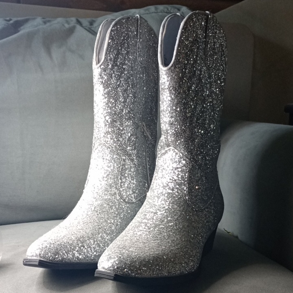 Sparkling Silver Heeled Boots for Women